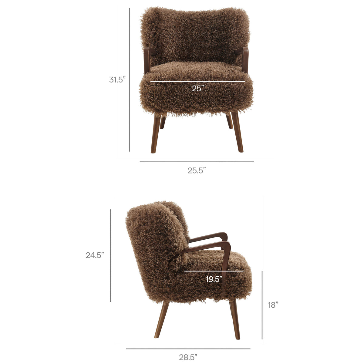 Compact, comfortable accent chair with generous cushioning and a supportive curved back. || EEI-7487-BRN || dimension_studio