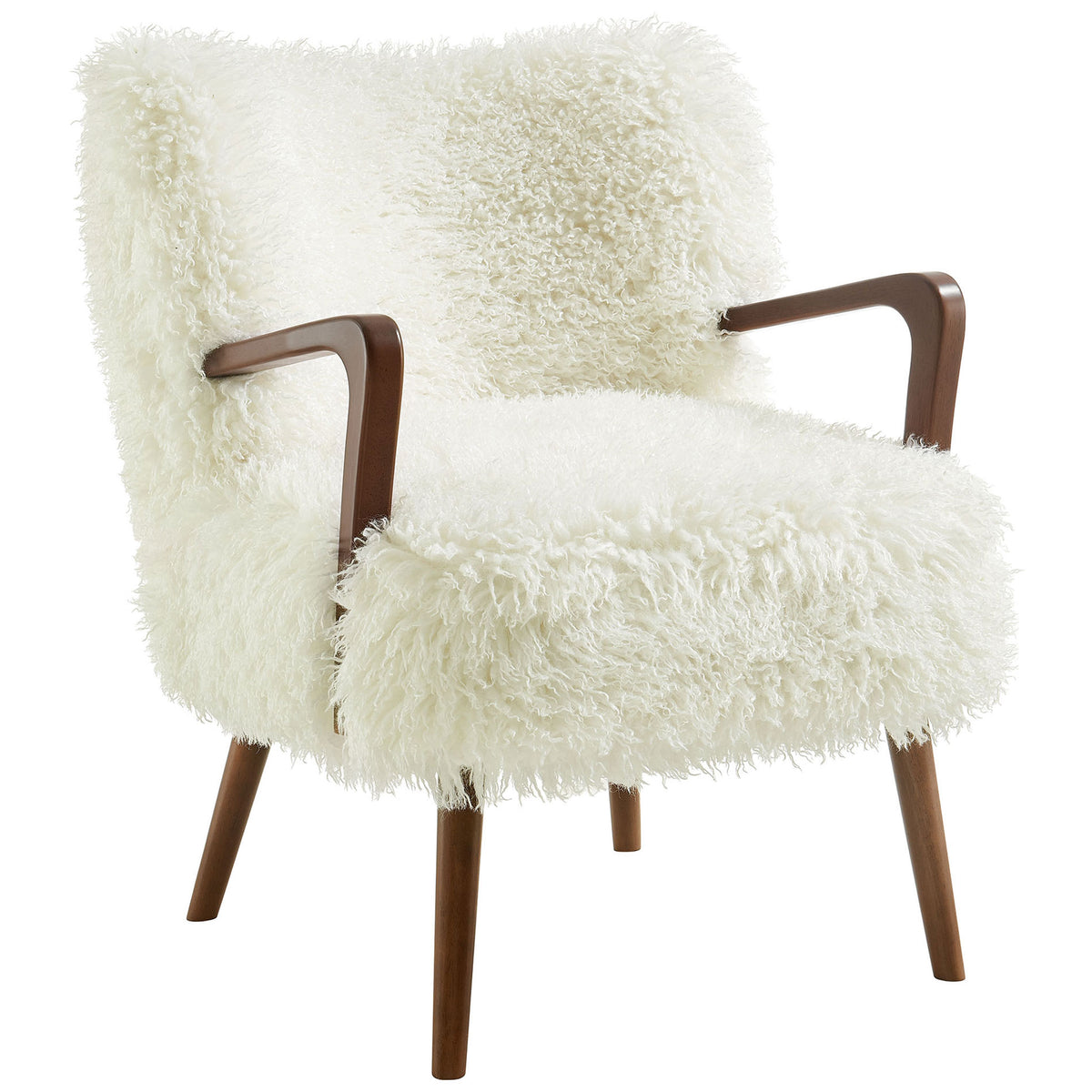 Curved, cloud-soft seat and back pair with warm wood armrests for an inviting mid-century statement || EEI-7487-WHI || front_angle_studio