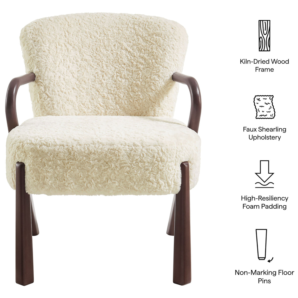 Kiln-dried wood frame, faux shearling upholstery, and supportive foam for lasting comfort || EEI-7488-ECR || callout_studio