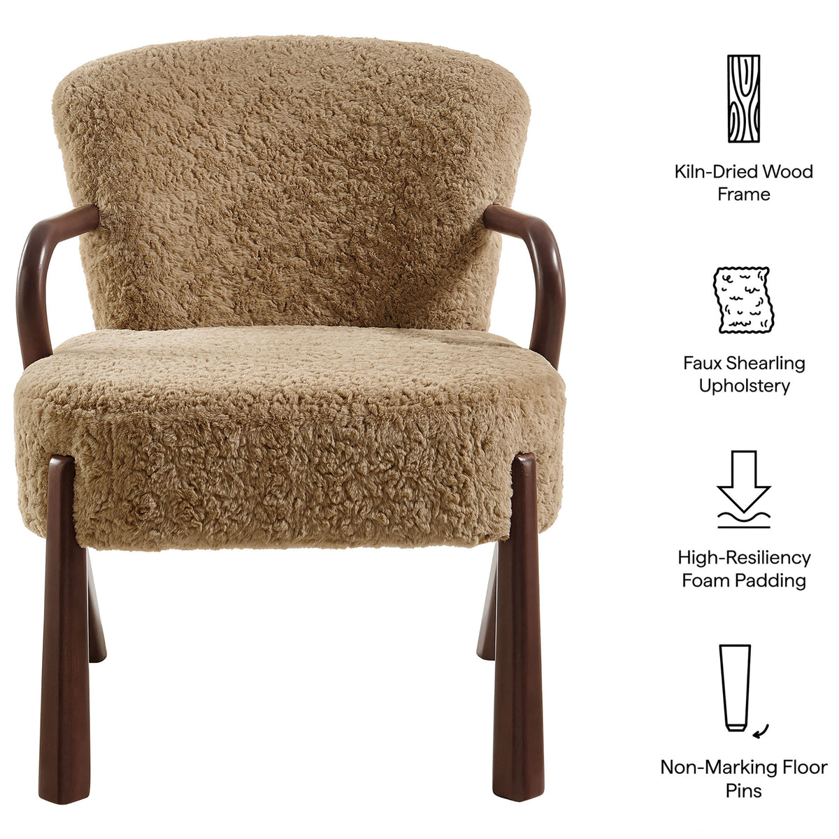 Kiln-dried wood frame with plush faux shearling and supportive foam, finished with floor-safe pins || EEI-7488-SAN || callout_studio