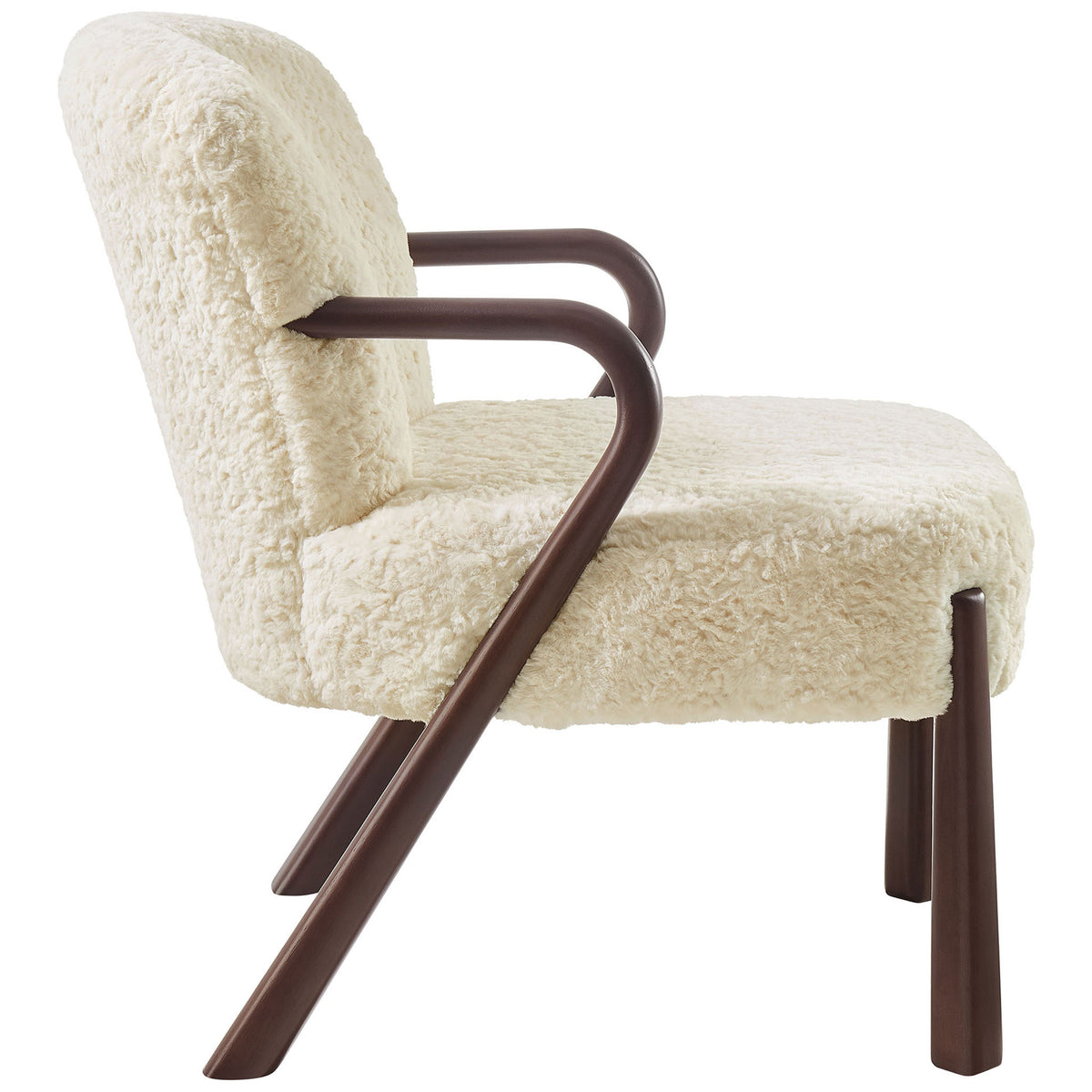 Gently reclined silhouette with plush foam cushioning and a seamless wood arm-and-leg design. || EEI-7489-ECR || side_studio