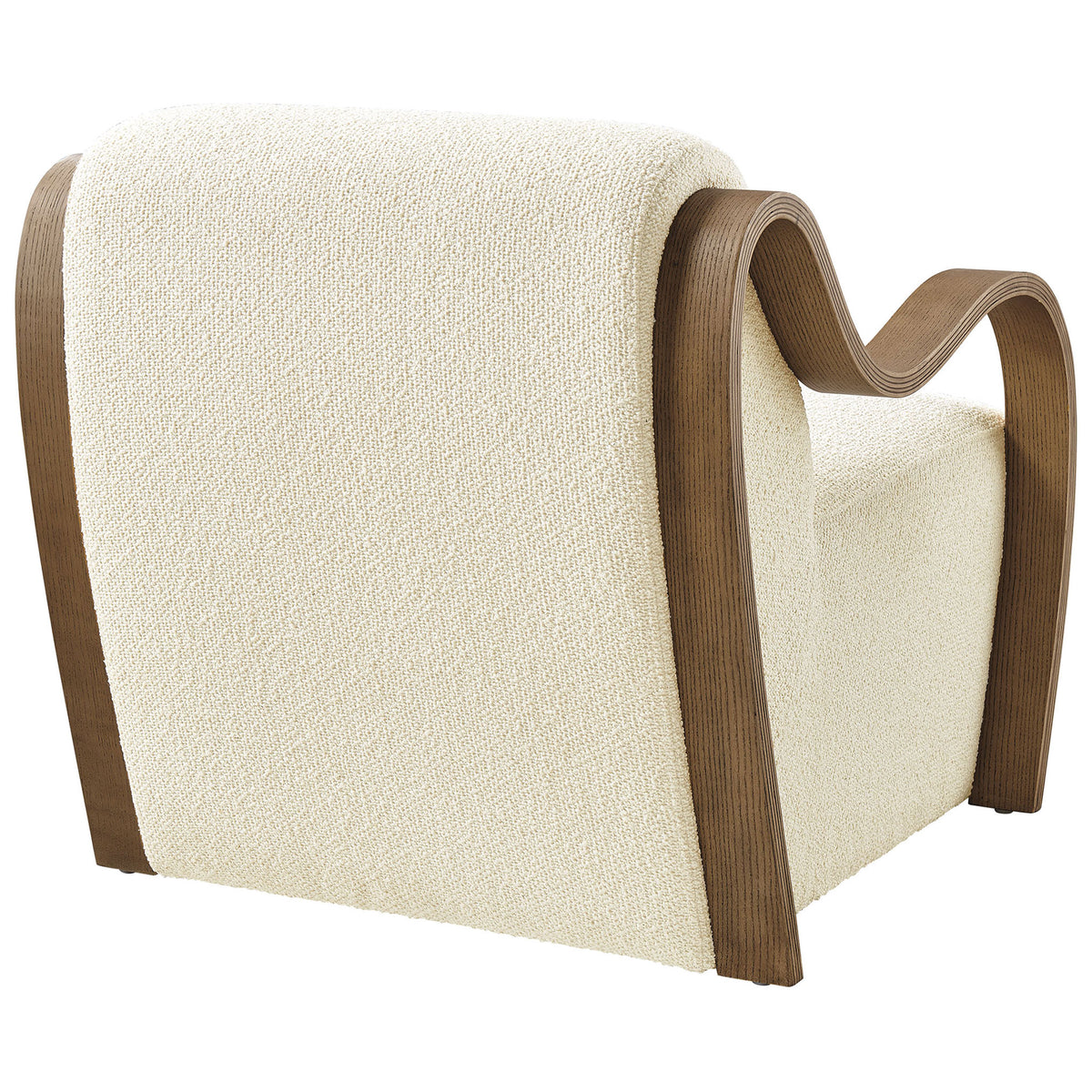 Rear curves in boucle and warm bentwood create a smooth, inviting silhouette || EEI-7490-CRE || back_angle_studio