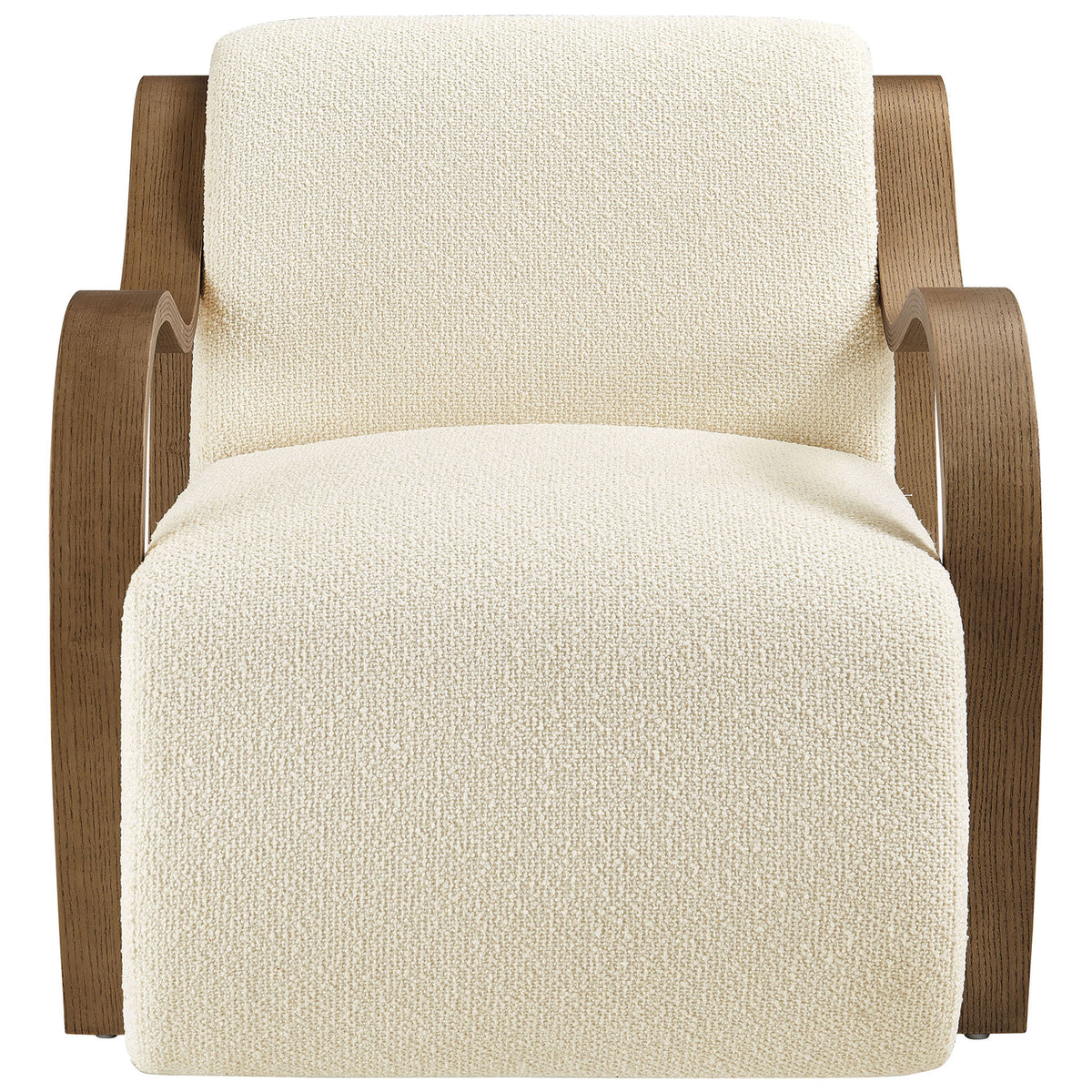 Cream boucle armchair with sculpted bentwood arms and a plush, grounded seat || EEI-7490-CRE || front_studio