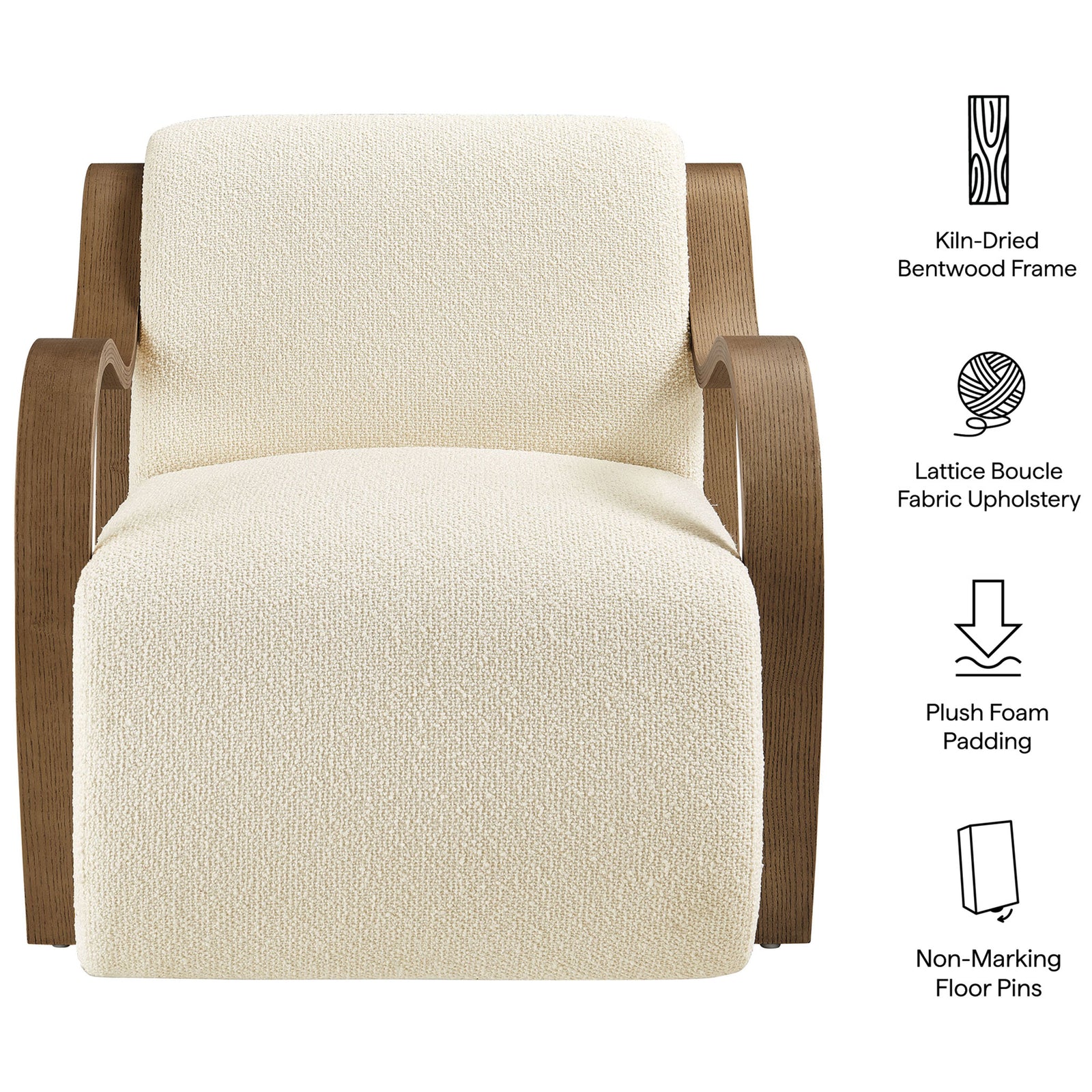 Feature highlights include kiln-dried bentwood arms, plush foam, and floor-safe pins || EEI-7490-CRE || callout_studio