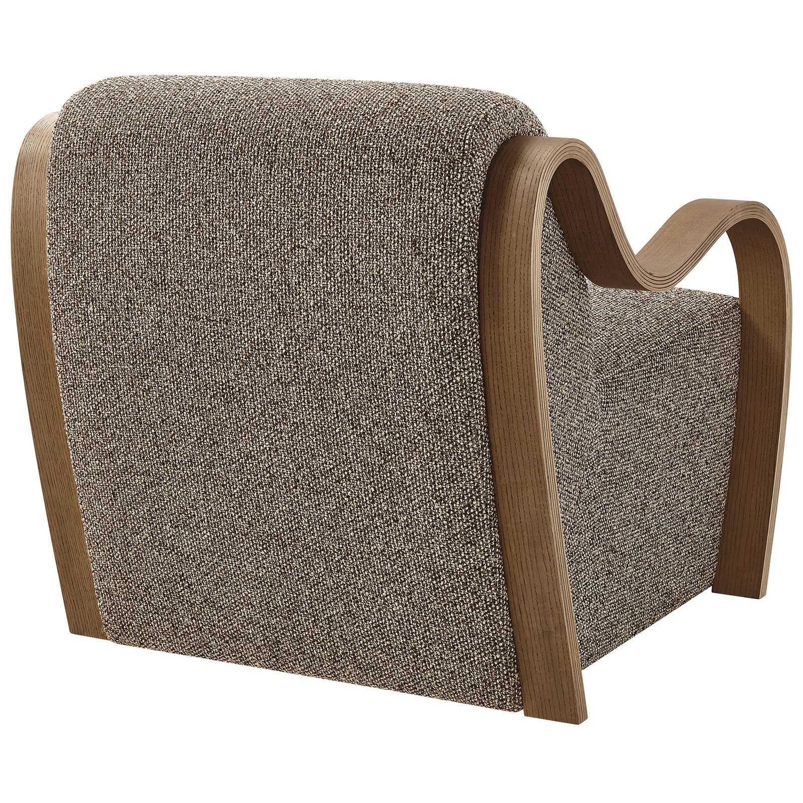 Textured boucle wraps fully around the chair for a clean, tailored back. || EEI-7490-ETH || back_angle_studio