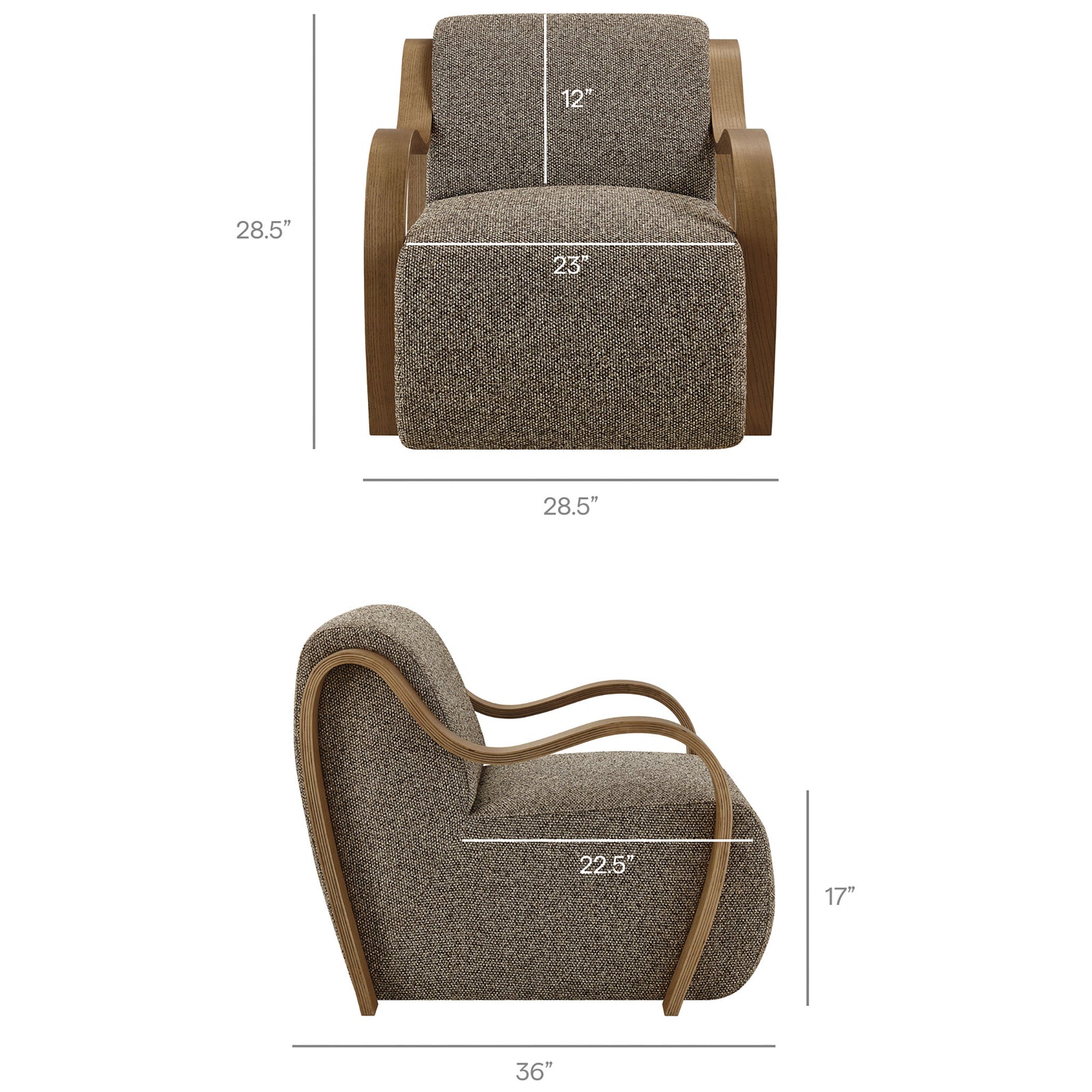 Comfortable proportions with supportive back and wide seat; measurements shown for easy planning. || EEI-7490-ETH || dimension_studio