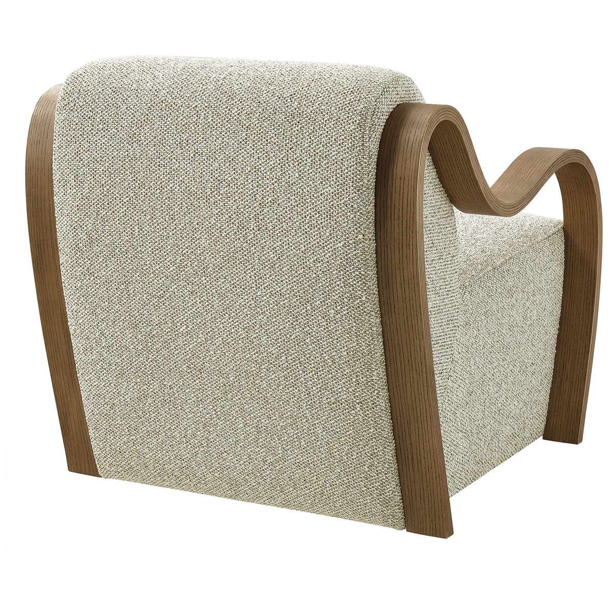 Curved boucle backrest framed by sweeping bentwood arms creates a refined, sculptural profile || EEI-7490-MRB || back_angle_studio