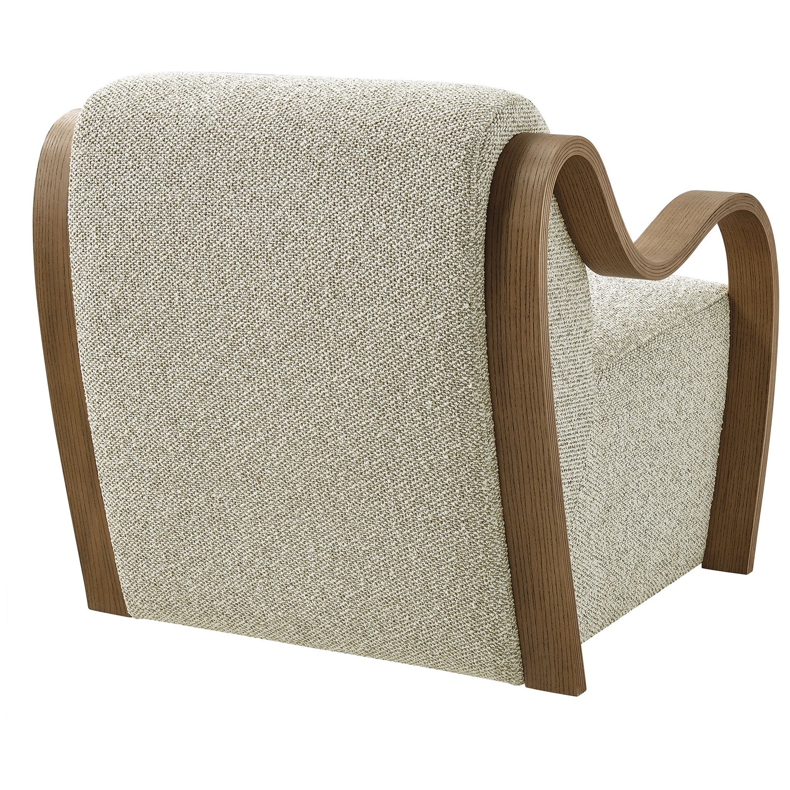 Curved boucle backrest framed by sweeping bentwood arms creates a refined, sculptural profile || EEI-7490-MRB || back_angle_studio