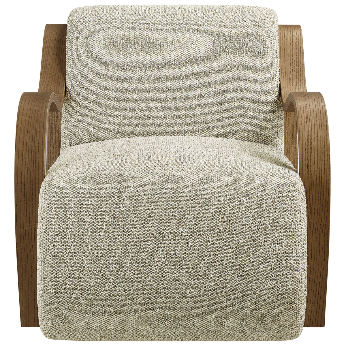 Marble boucle accent chair with plush cushioning and sculptural kiln-dried bentwood arms for modern warmth || EEI-7490-MRB || front_studio