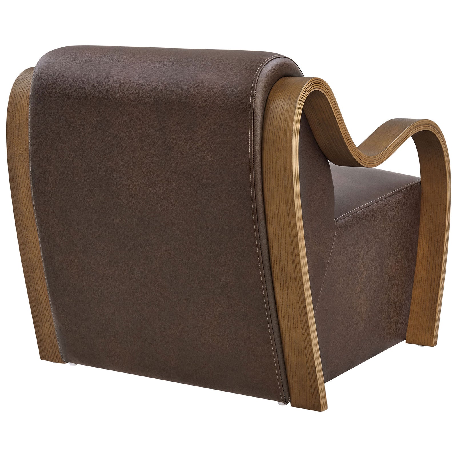 Smooth contoured back and layered bentwood arms add mid-century flair to this espresso vegan leather chair || EEI-7491-ESP || back_angle_studio