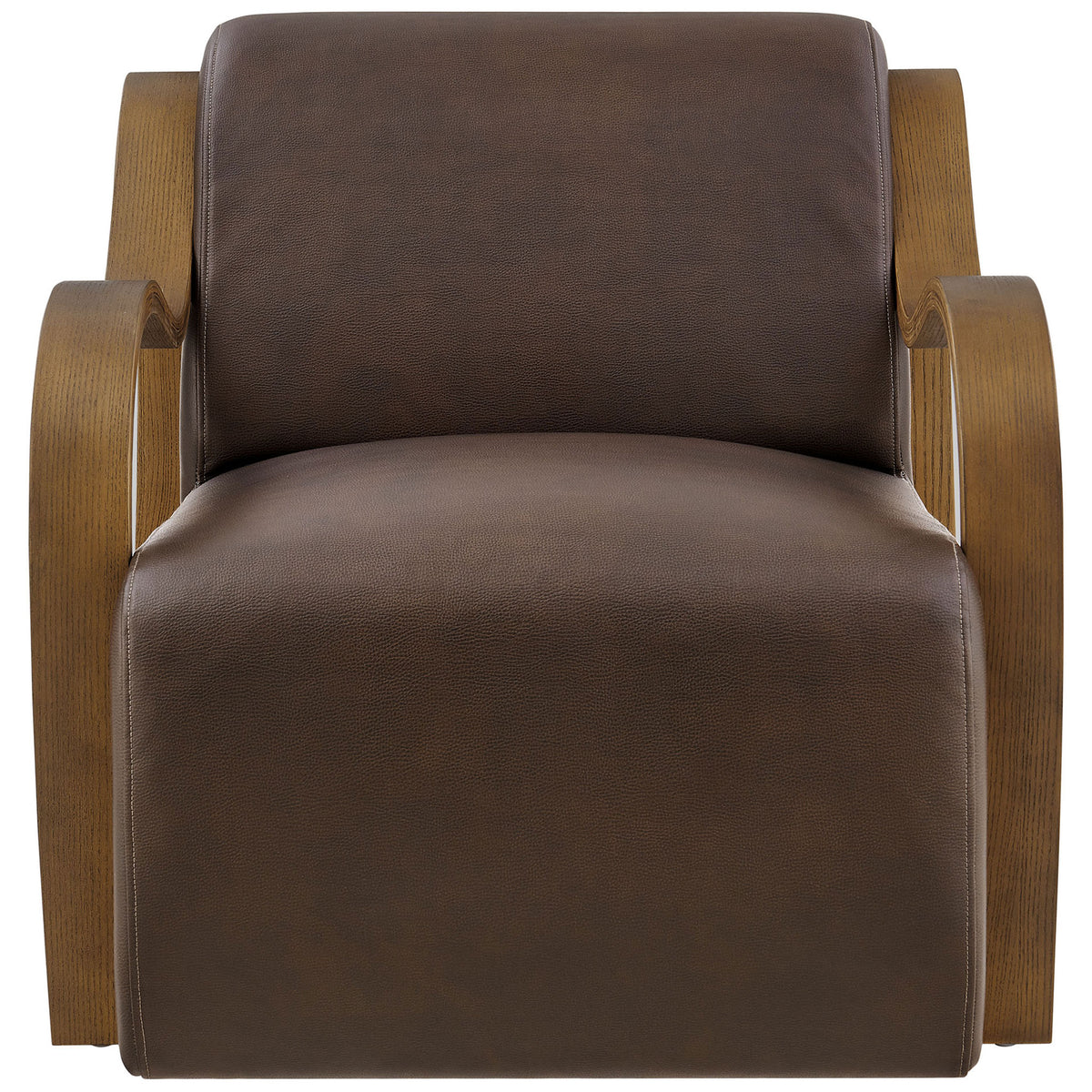 Atrium chair in espresso vegan leather with sculptural bentwood arms and a plush, seamless seat base || EEI-7491-ESP || front_studio