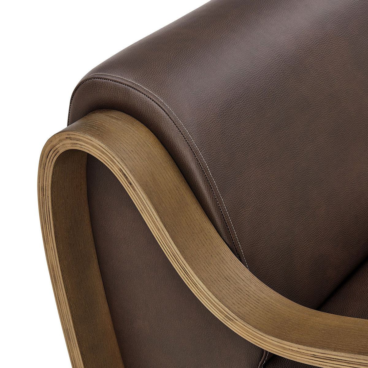 Pebbled vegan leather upholstery and layered bentwood grain with refined stitching || EEI-7491-ESP || detail_studio