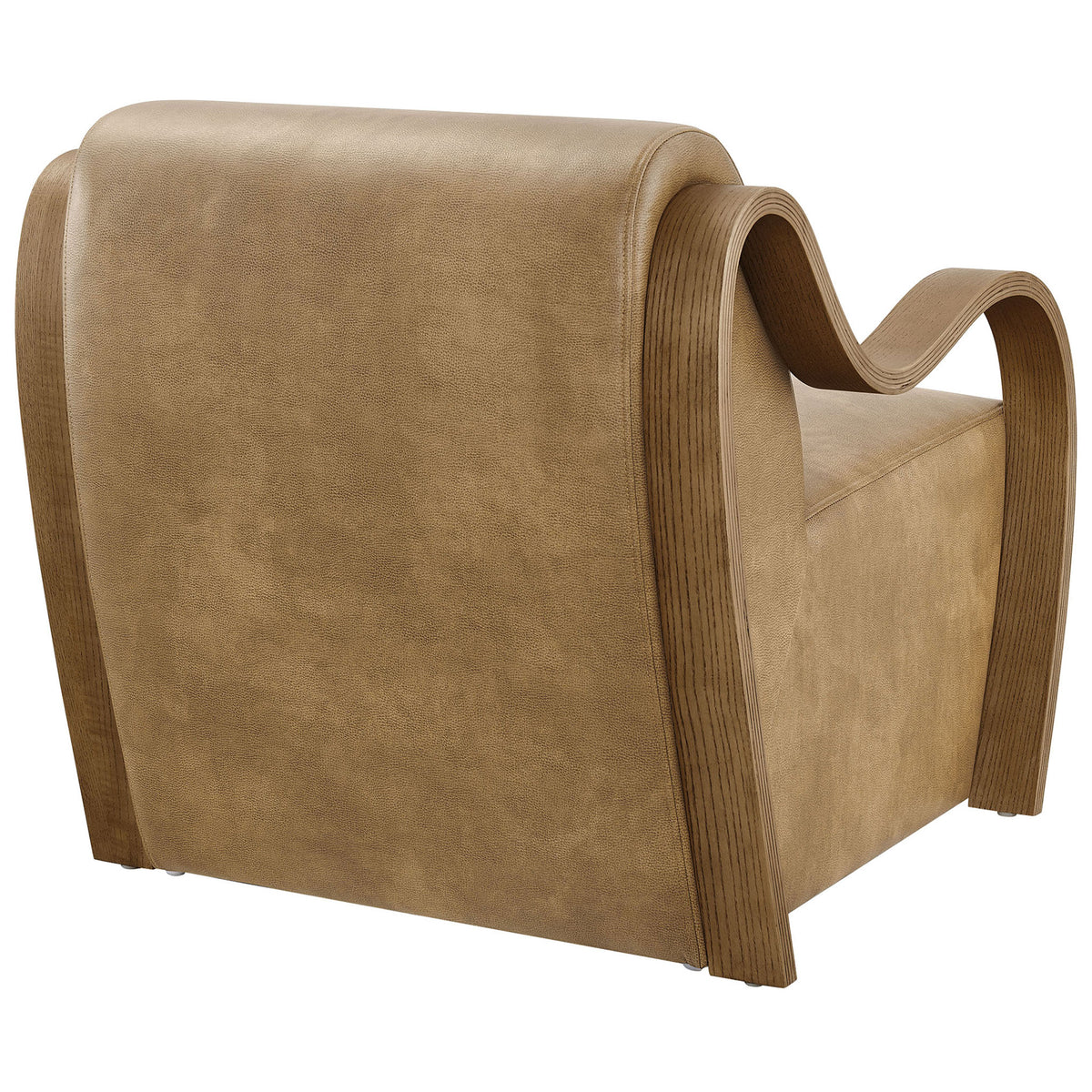 Curving backrest flows into sculpted arms, showcasing the chair's sleek, tailored vegan leather || EEI-7491-TST || back_angle_studio