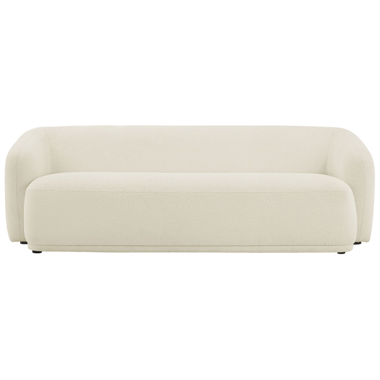 Curved cream boucle 88 inch sofa with low profile seat and plush wraparound arms || EEI-7501-CRE || front_studio