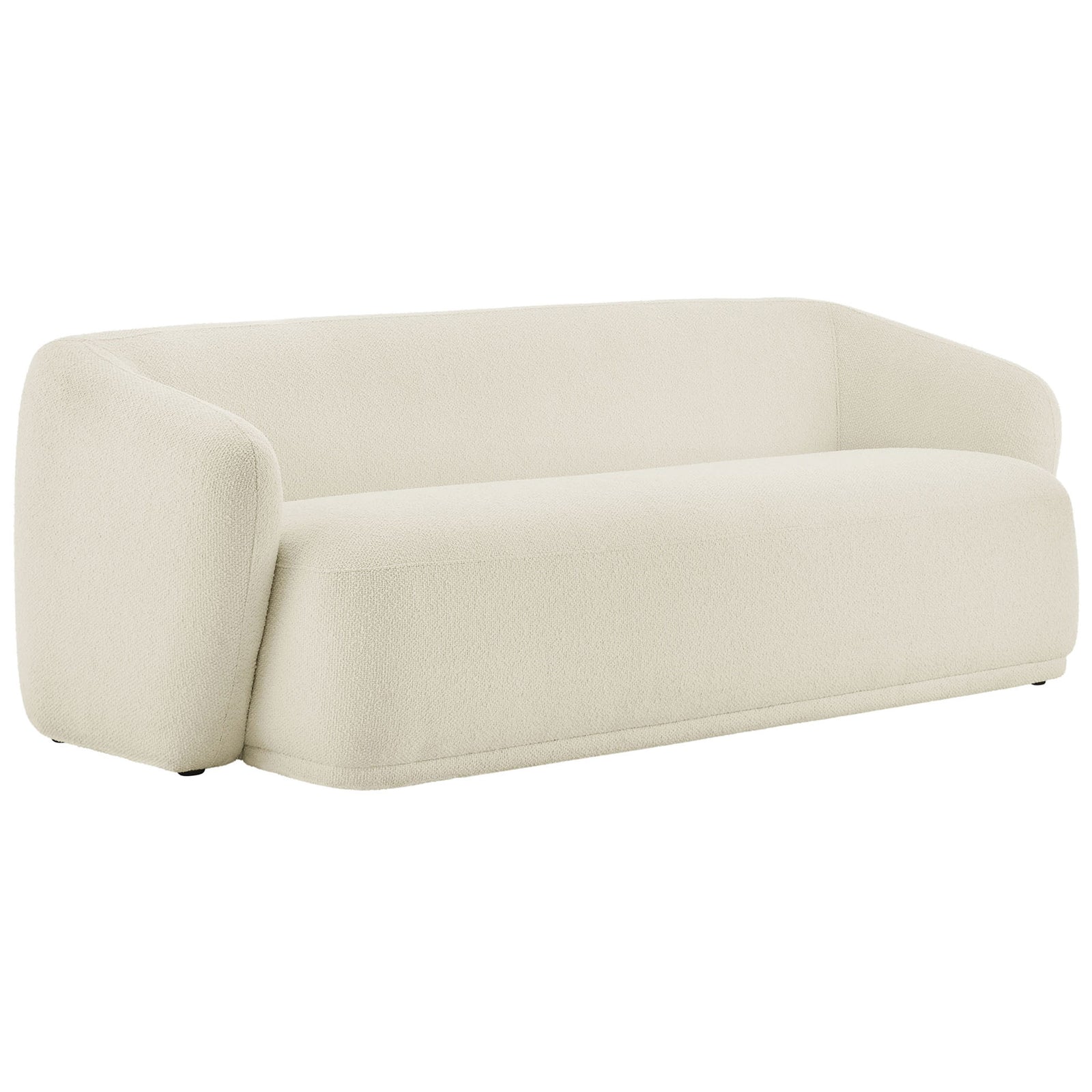 Modern cream boucle sofa with gently sloped arms and deep, cloudlike seating comfort || EEI-7501-CRE || front_angle_studio