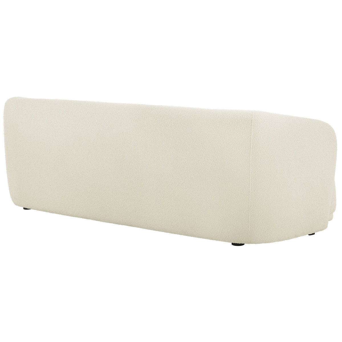 Cream boucle sofa with smooth wraparound backrest and clean, minimalist rear profile || EEI-7501-CRE || back_angle_studio
