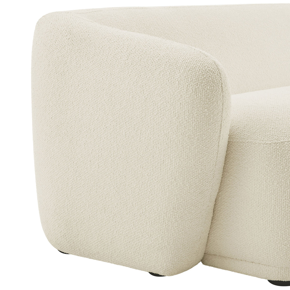 Textured cream boucle upholstery and softly curved arm showcase the Monica sofa's cozy feel || EEI-7501-CRE || detail_studio