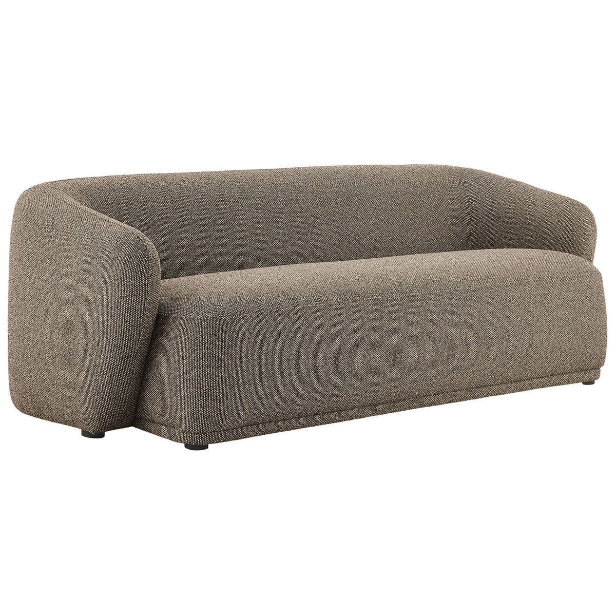 Curved earth boucle sofa with wraparound back and generous three seat design for cozy gatherings || EEI-7501-ETH || front_angle_studio