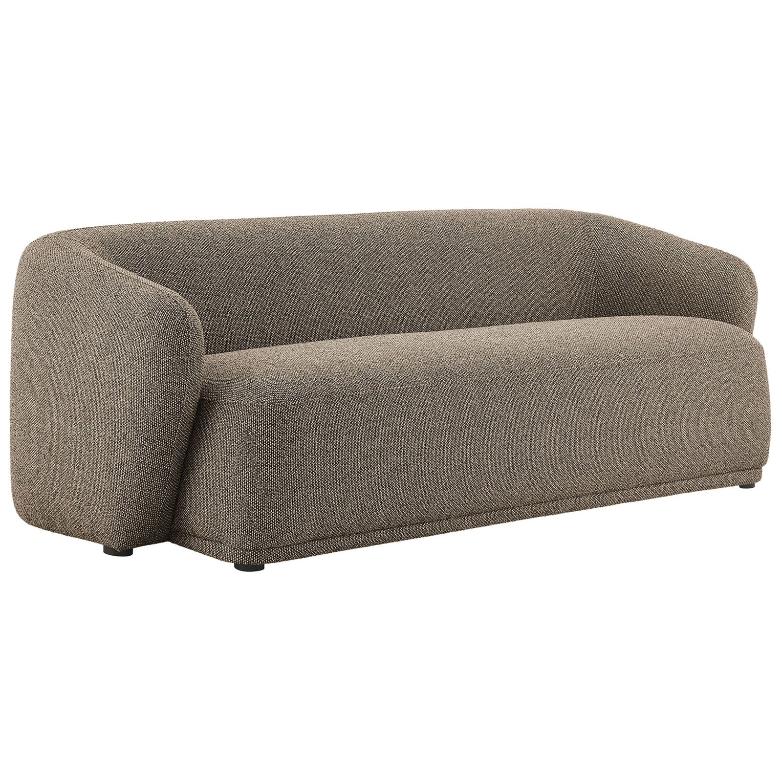 Curved earth boucle sofa with wraparound back and generous three seat design for cozy gatherings || EEI-7501-ETH || front_angle_studio