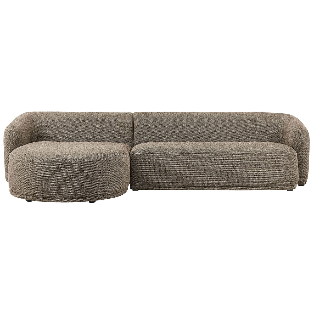 Earth-tone boucle sectional with left chaise, rounded corners, and a low, modern profile || EEI-7502-ETH || front_studio