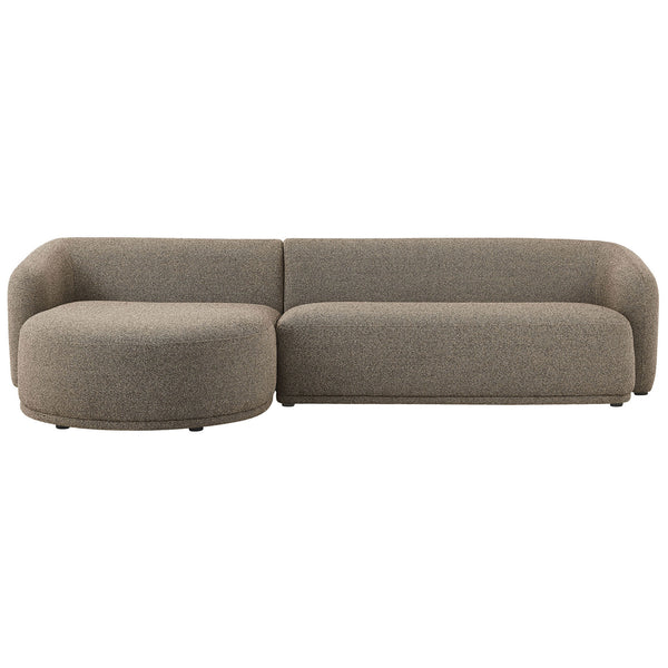 Earth-tone boucle sectional with left chaise, rounded corners, and a low, modern profile || EEI-7502-ETH || front_studio