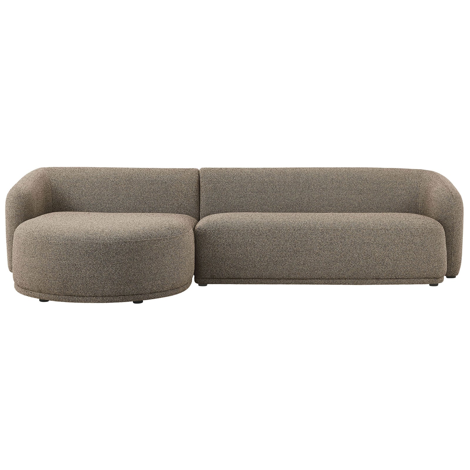 Earth-tone boucle sectional with left chaise, rounded corners, and a low, modern profile || EEI-7502-ETH || front_studio