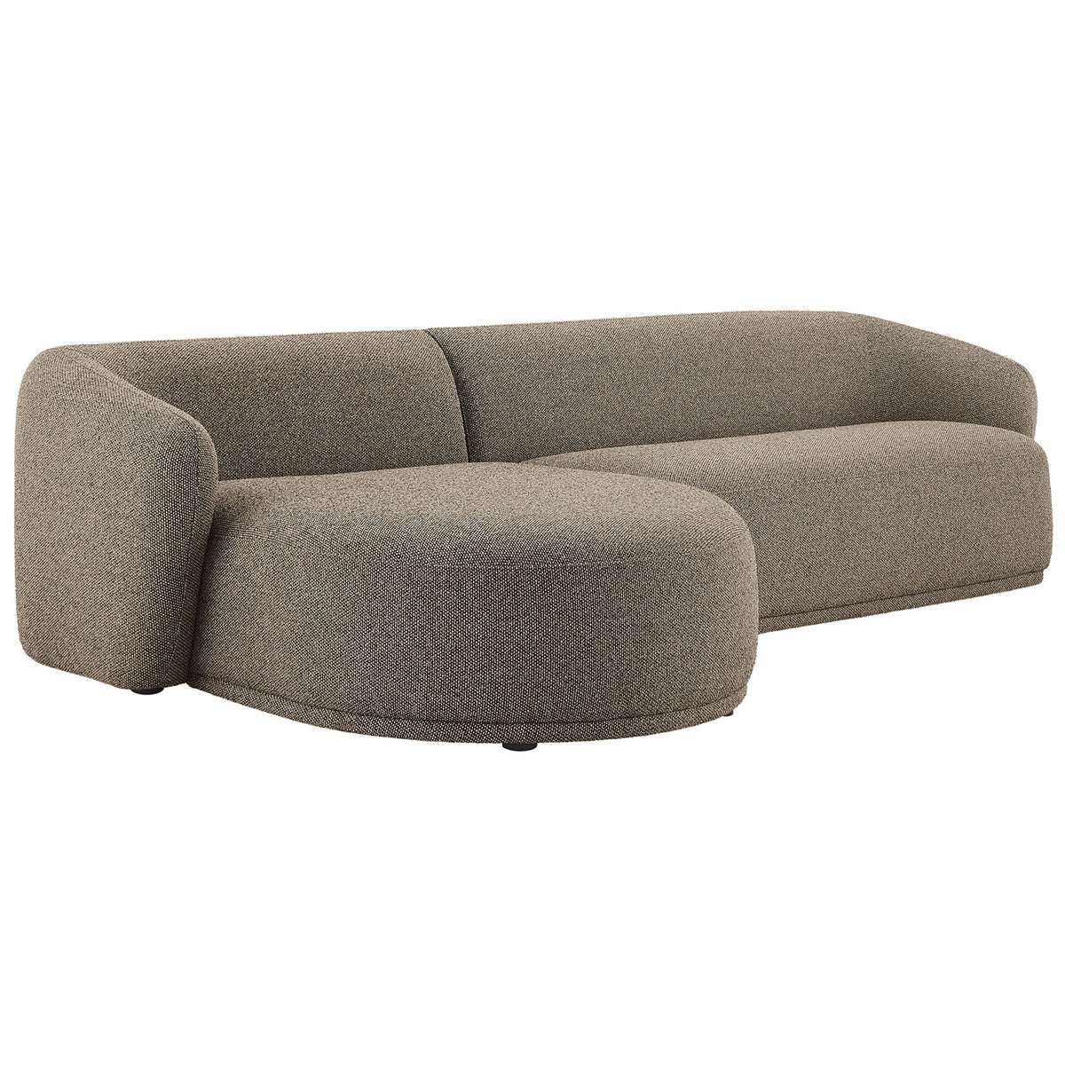 Curved left-facing sectional in textured earth boucle with generous, lounge-ready seating || EEI-7502-ETH || front_angle_studio