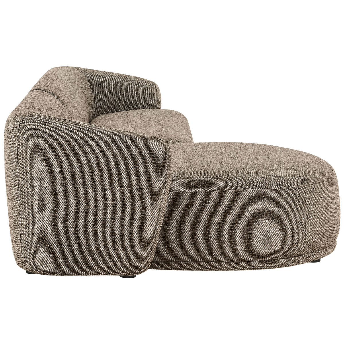 Low-profile chaise sectional showcasing the smooth rounded back and seamless upholstered base || EEI-7502-ETH || side_studio