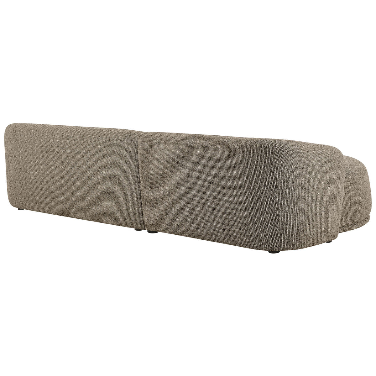 Continuous curved back and neatly tailored boucle upholstery create a sculptural silhouette || EEI-7502-ETH || back_angle_studio