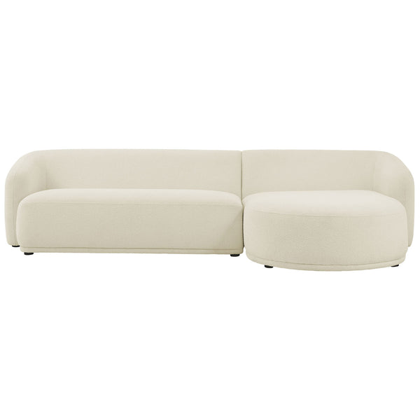 Right facing Monica cream boucle sectional with spacious chaise and low lounge height. || EEI-7503-CRE || front_studio
