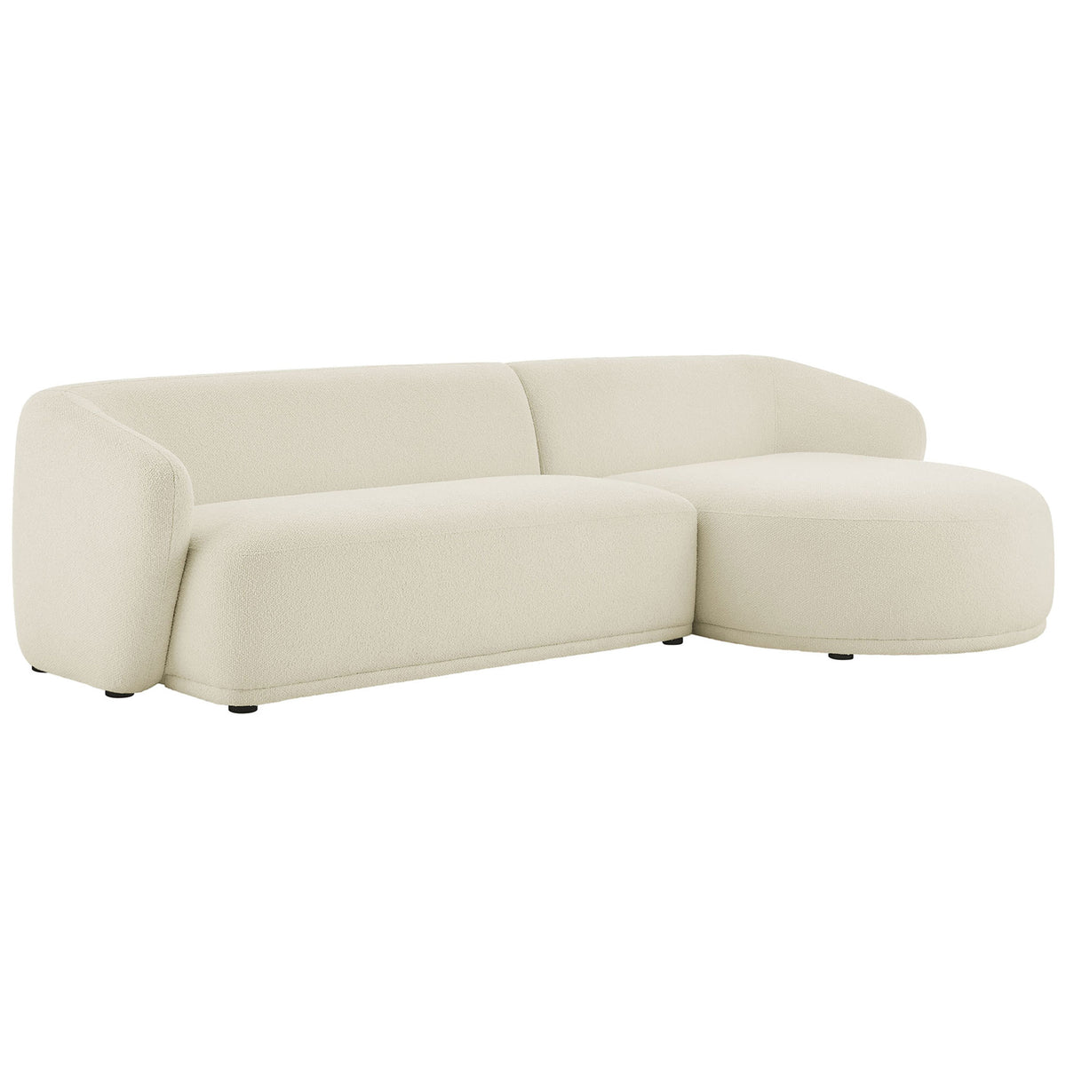 Curved cream boucle sofa with right chaise brings sculptural Monica style to modern spaces. || EEI-7503-CRE || front_angle_studio