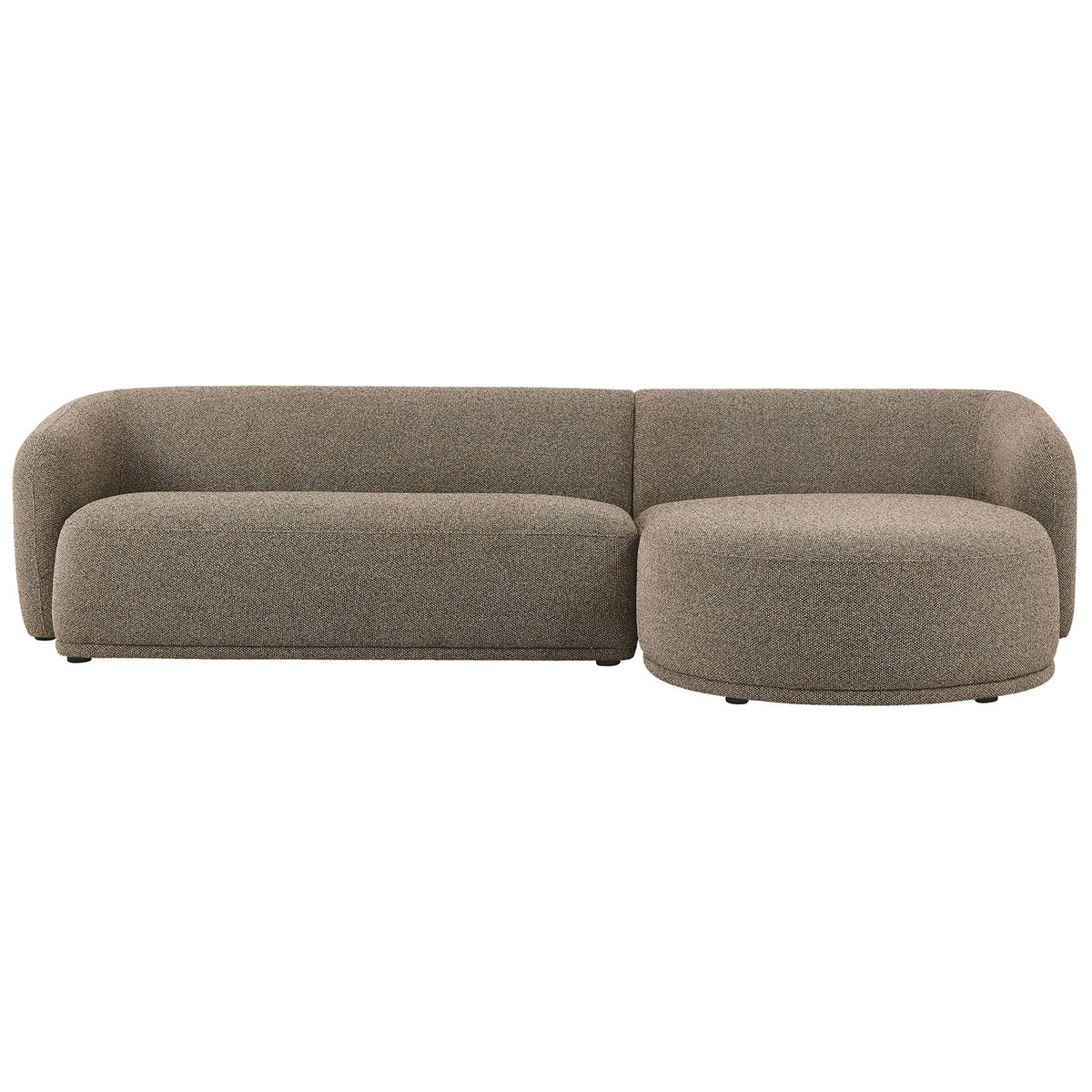Earth-tone boucle sectional with right chaise, smooth curves, and a streamlined low back || EEI-7503-ETH || front_studio