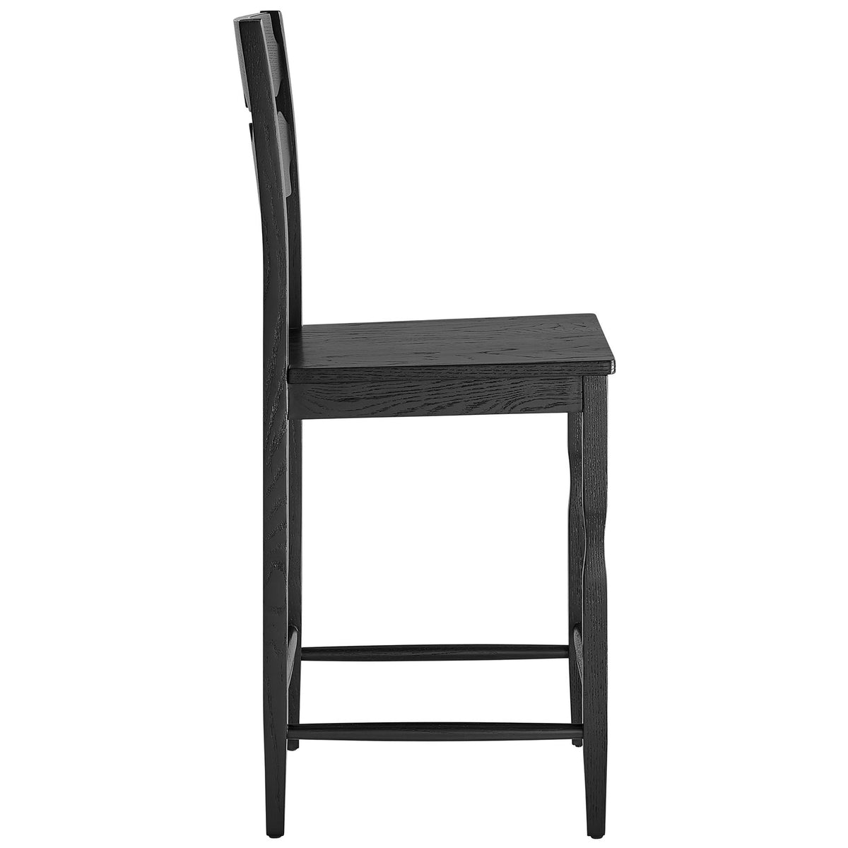 Slim silhouette with contoured backrest and sturdy stretchers in matte black oak || EEI-7505-BLK || side_studio