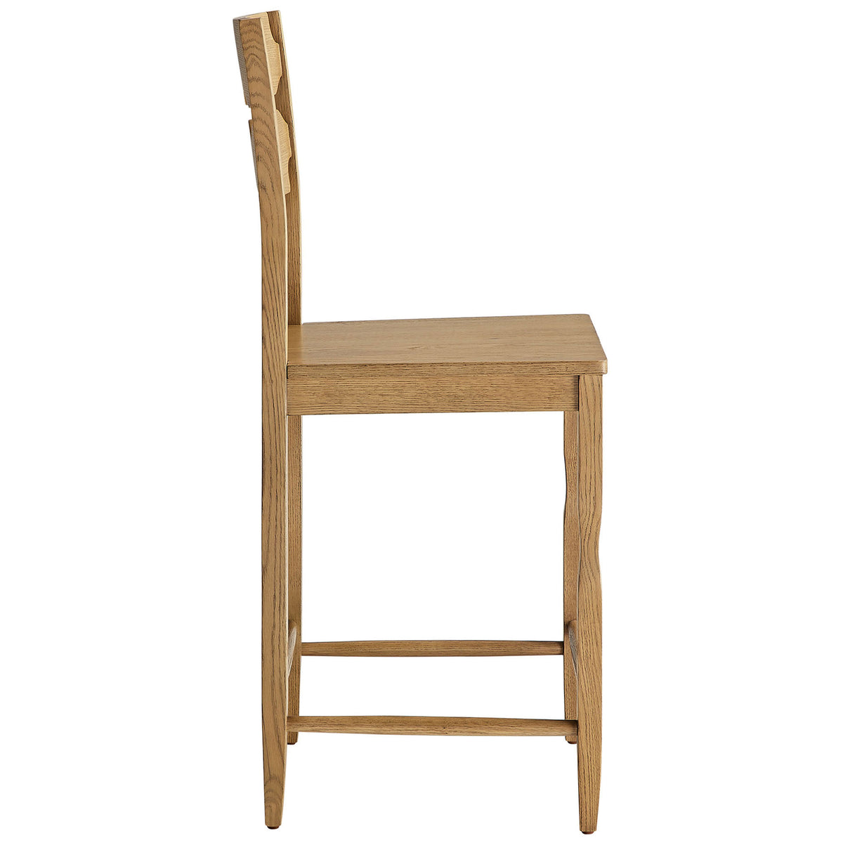 Slim oak frame with restful footrest and a square seat showcases timeless counter-height style. || EEI-7505-WOA || side_studio
