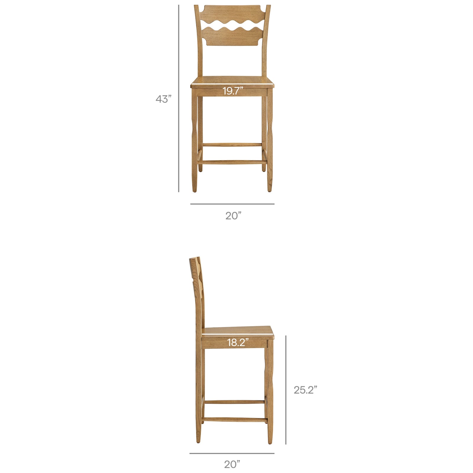 Sized for counters with a 25.2 inch seat height and a balanced 20 inch square footprint. || EEI-7505-WOA || dimension_studio