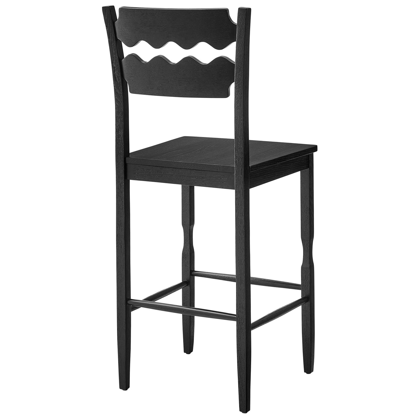 Signature wavy back design atop a sturdy black oak frame || EEI-7506-BLK || back_angle_studio