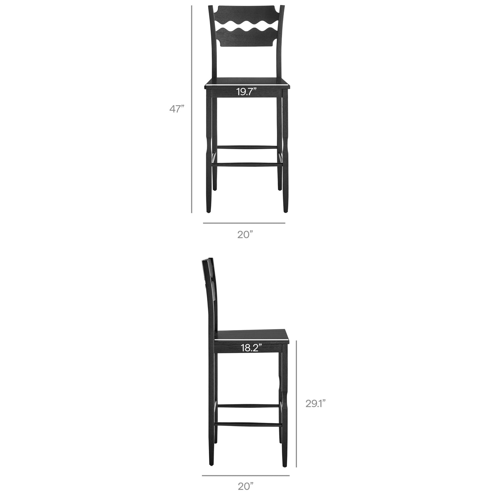 Dimensions display 47 inch overall height with a 29.1 inch seat height || EEI-7506-BLK || dimension_studio