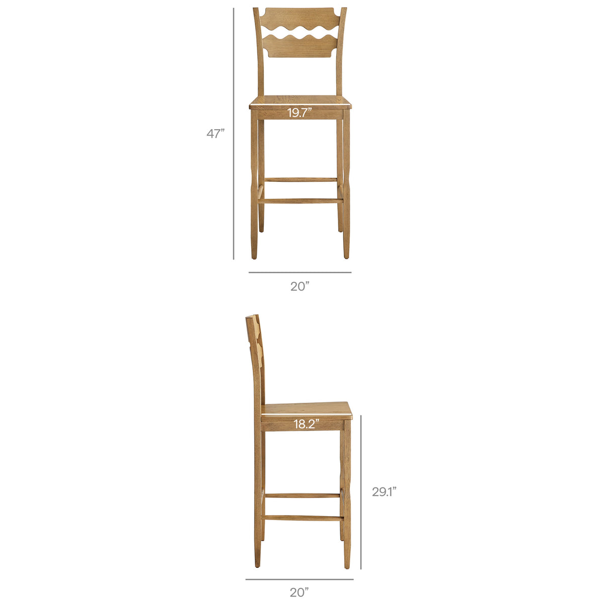 Proportioned for bars with a 29.1 inch seat height and a stable 20 inch square footprint. || EEI-7506-WOA || dimension_studio