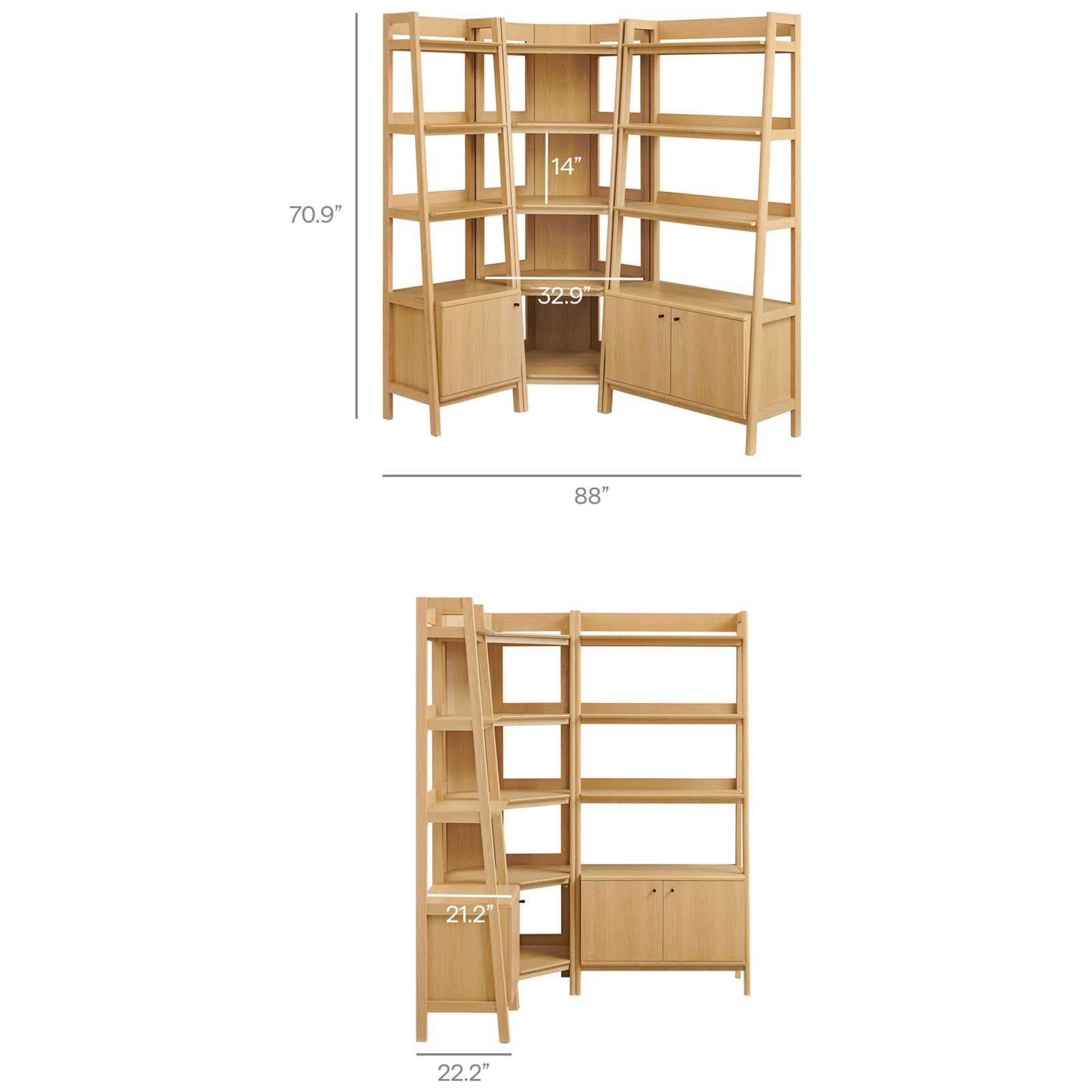 Generous width and shelf spacing support large displays with convenient hidden storage || EEI-7511-OAK || dimension_studio