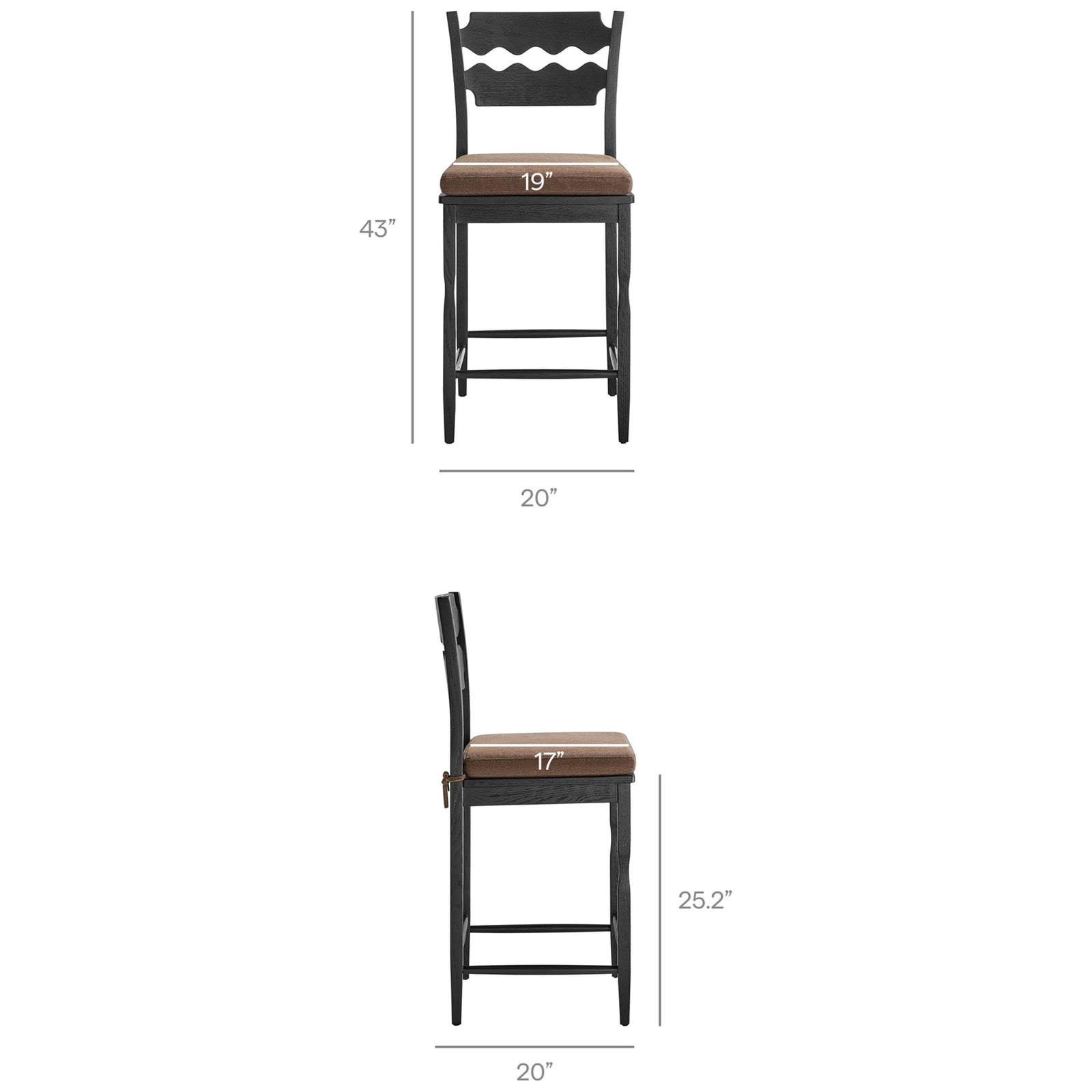 Counter stool dimensions with seat width, depth, and height clearly noted for easy planning || EEI-7518-BLK-COA || dimension_studio
