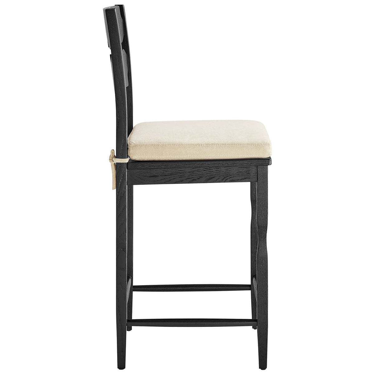 Slim profile highlights contoured backrest, plush cushion, and sturdy footrest stretchers || EEI-7518-BLK-LIN || side_studio
