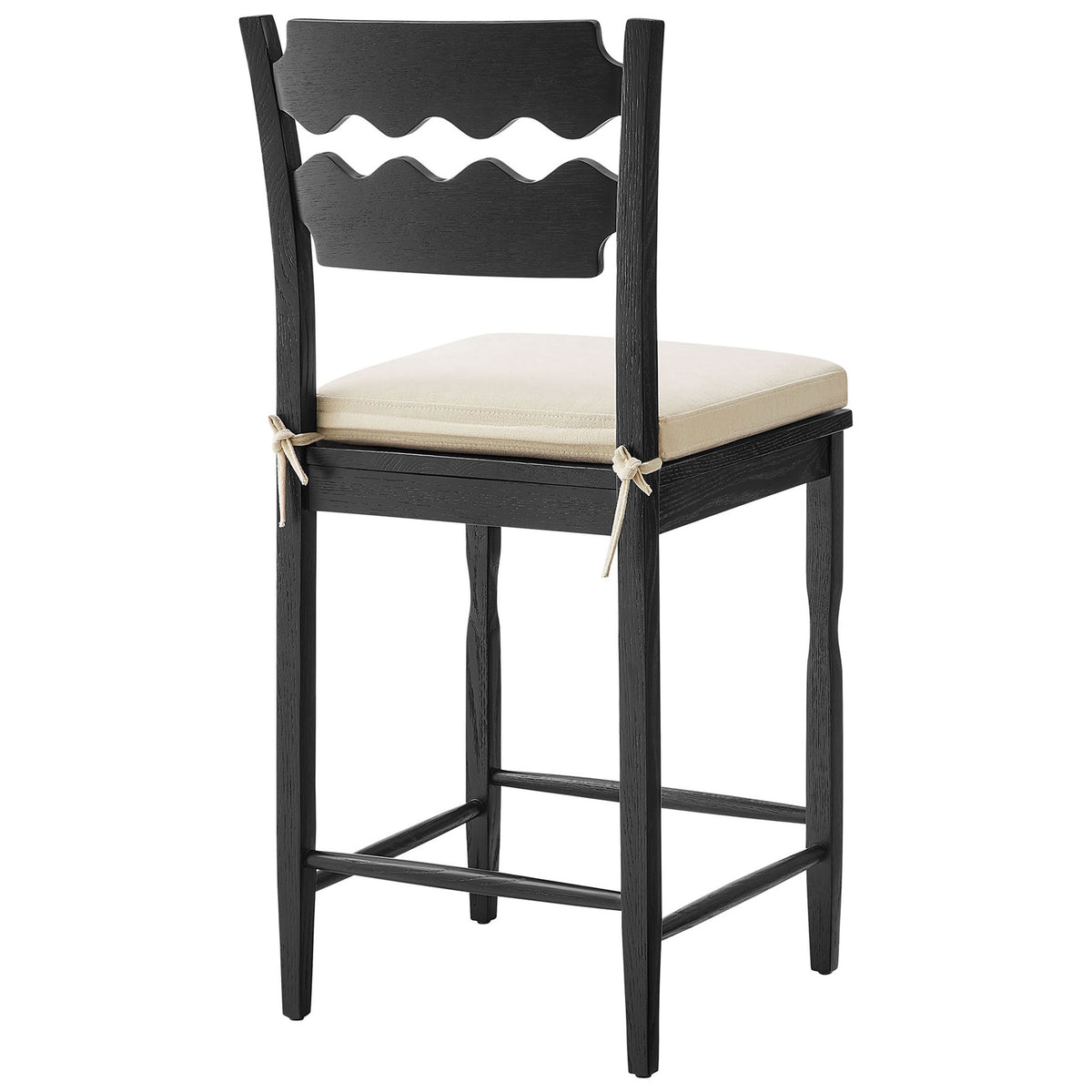 Distinctive double-wave backrest adds character while the tie-on cushion stays neatly in place || EEI-7518-BLK-LIN || back_angle_studio