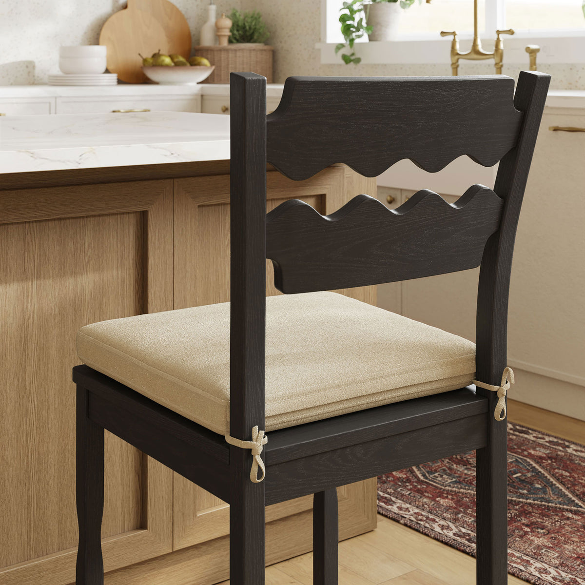 Chic, textured cushion and sculpted back bring artisanal style and everyday comfort || EEI-7518-BLK-LIN || back_angle_room
