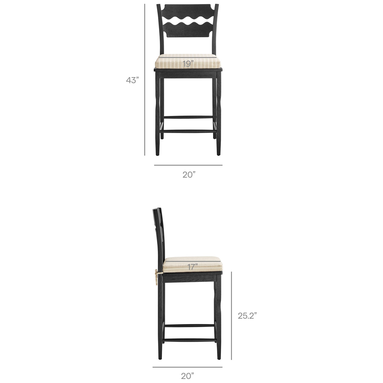 Stool dimensions and seat measurements for an easy fit at your counter. || EEI-7518-BLK-OAS || dimension_studio
