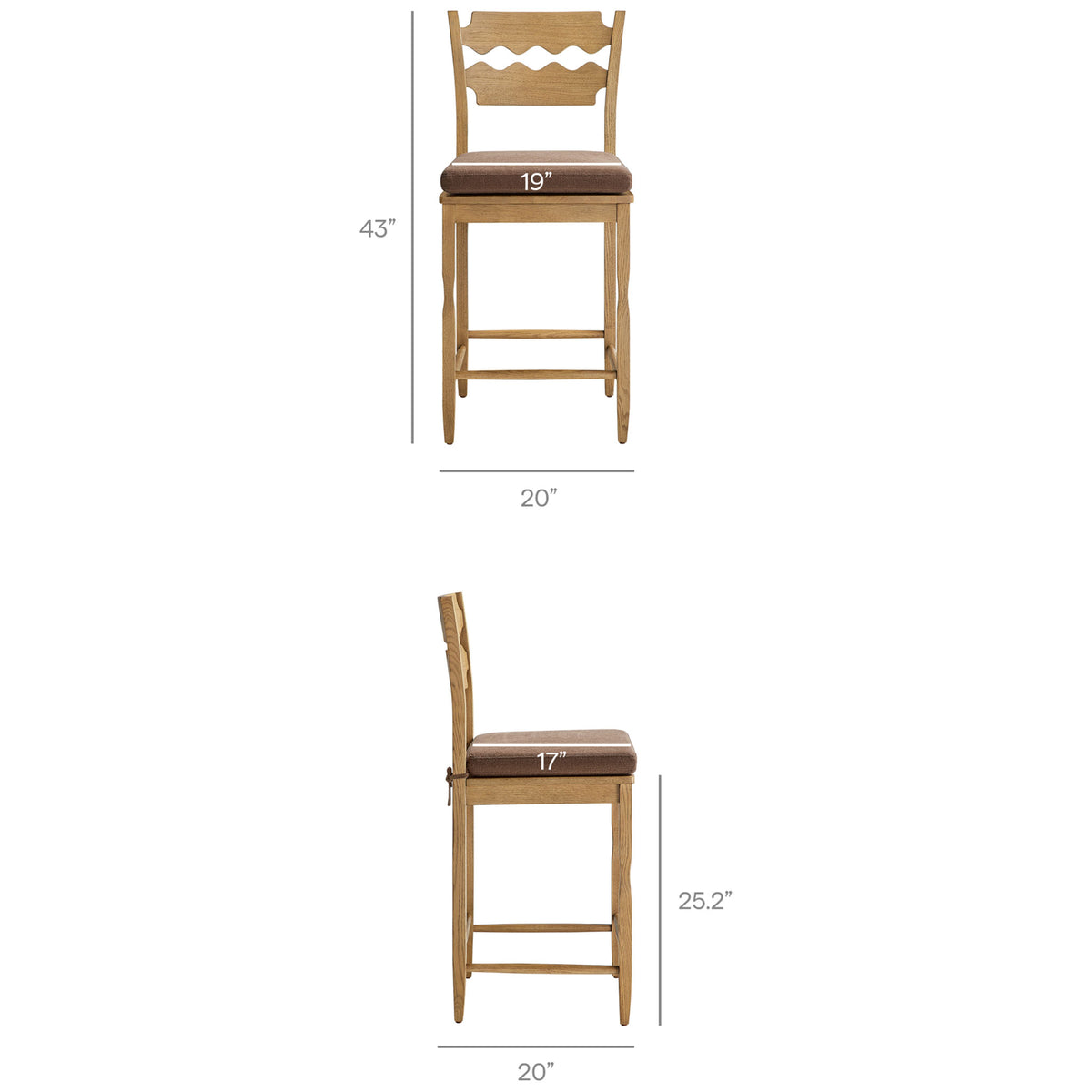 Precisely scaled counter stool dimensions shown for a perfect kitchen island fit || EEI-7518-WOA-COA || dimension_studio