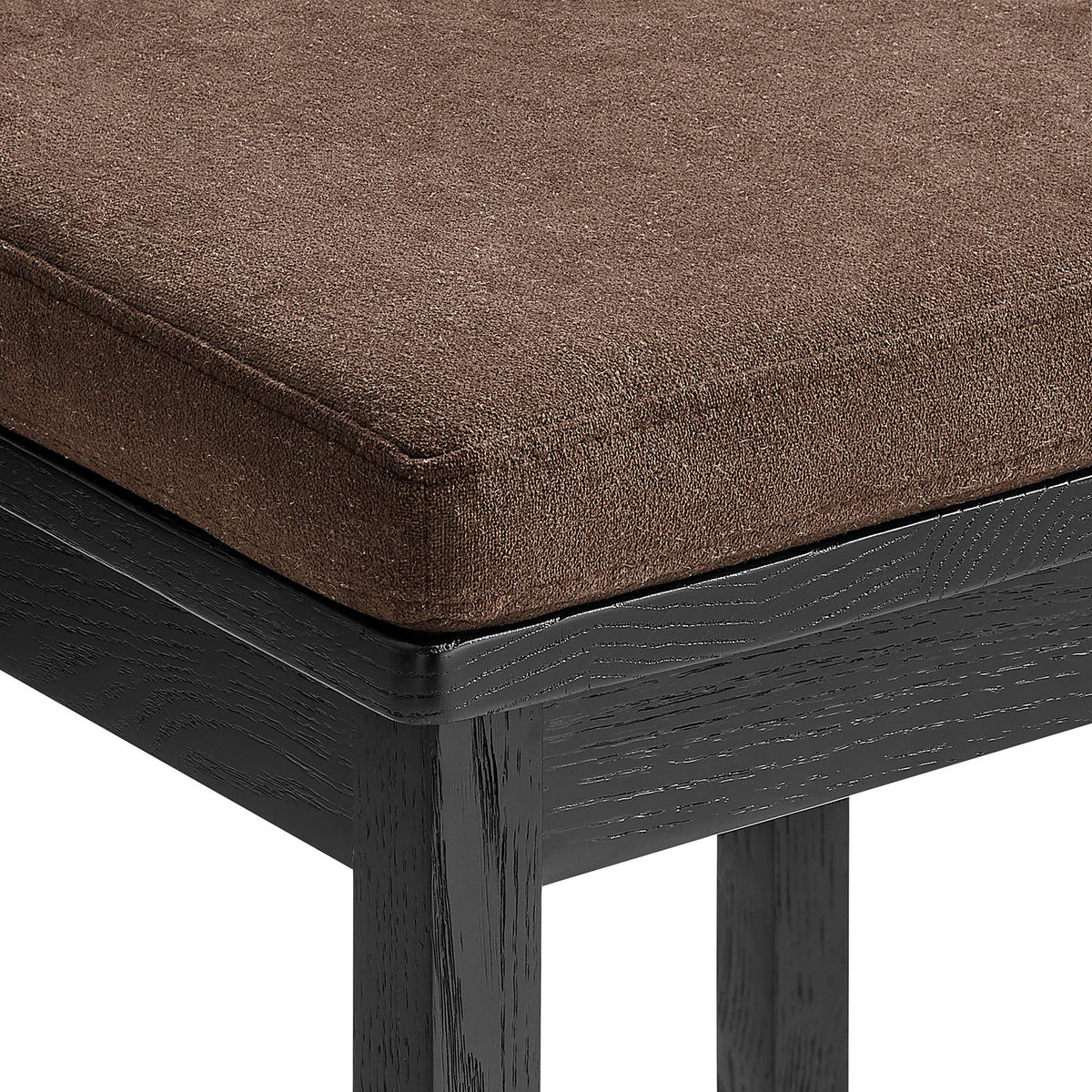 Cocoa upholstered seat with dense padding and smooth, refined edge seam || EEI-7519-BLK-COA || detail_studio