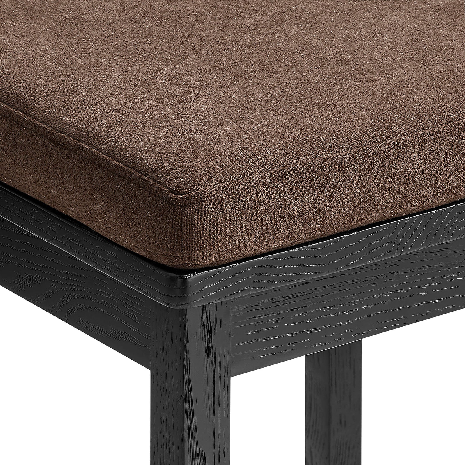 Cocoa upholstered seat with dense padding and smooth, refined edge seam || EEI-7519-BLK-COA || detail_studio
