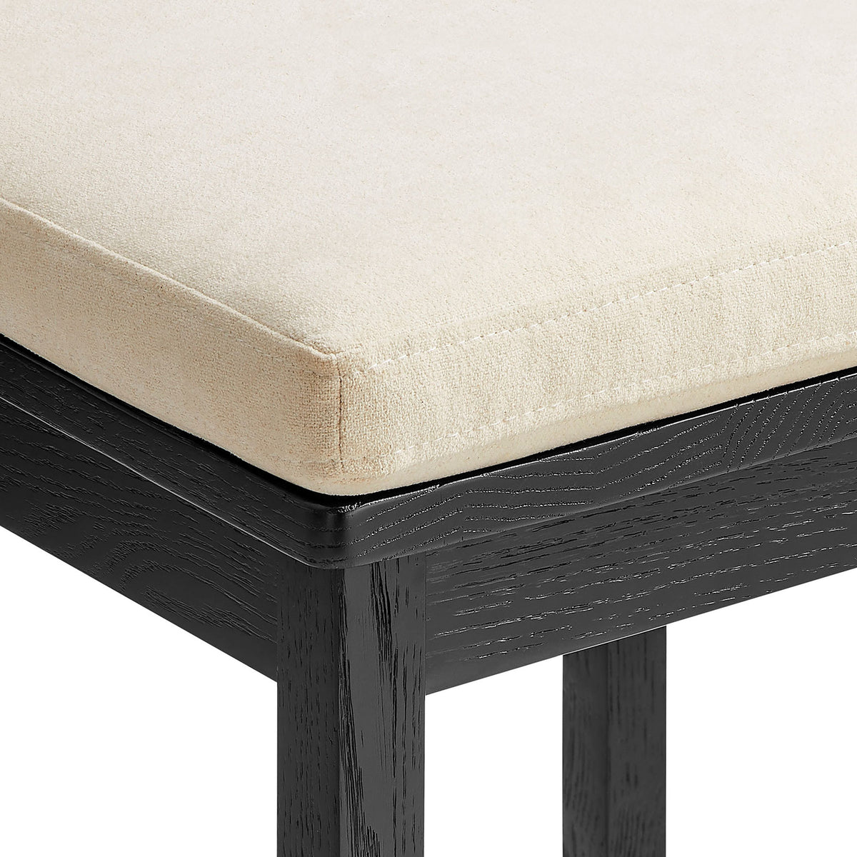 Well-cushioned seat with soft, durable fabric and clean piping atop the oak frame || EEI-7519-BLK-LIN || detail_studio