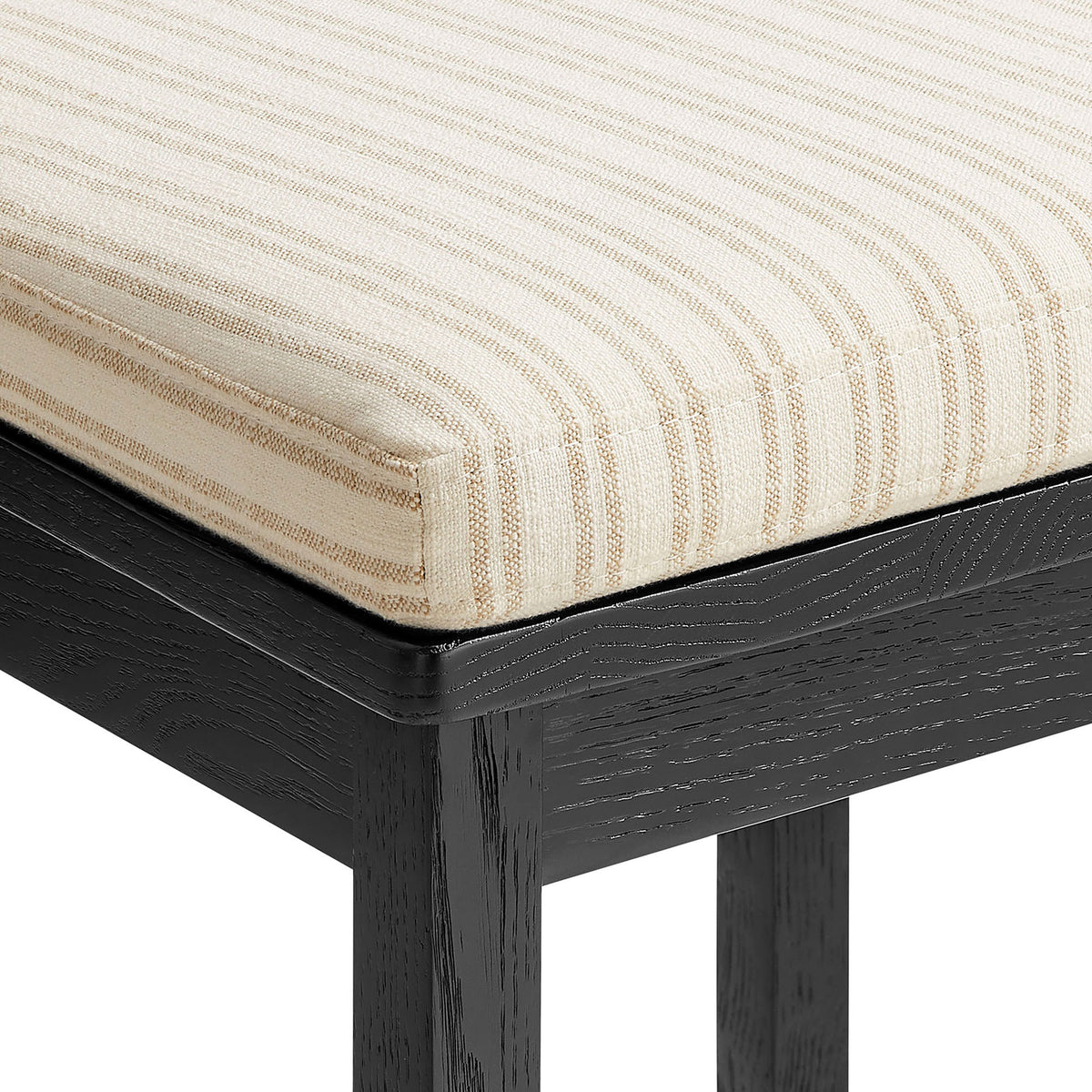 Textured beige stripe upholstery with soft loft and clean seams. || EEI-7519-BLK-OAS || detail_studio