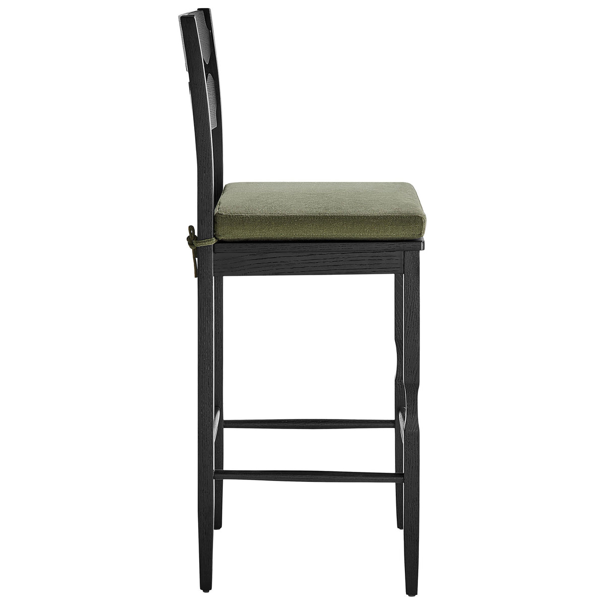 Tall, slim silhouette with padded sage cushion, curved legs, and bracing stretchers || EEI-7519-BLK-SGE || side_studio